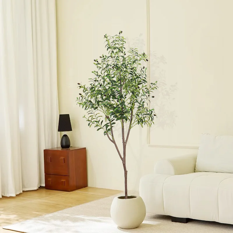 Customized 4ft - 7ft Artificial Olive Tree Indoor Potted Tree Natural Wood Trunk Lifelike Fruits Home Office Decor