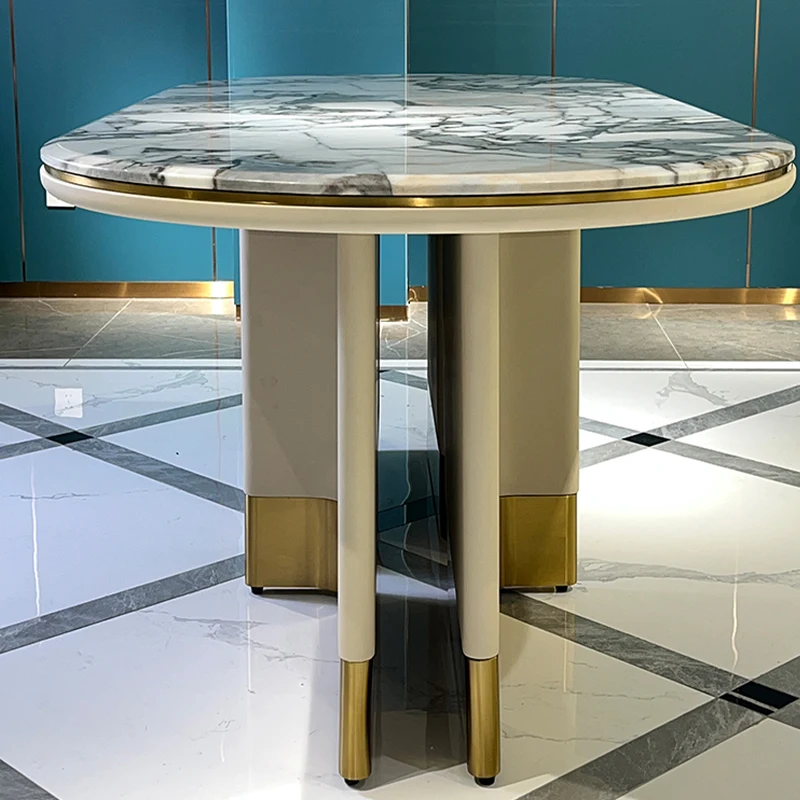 Base Oval Design Dining Table Marble Top Stainless Steel Modern and Luxury Natural Home Furniture Carton 1 Piece Stone / Marble