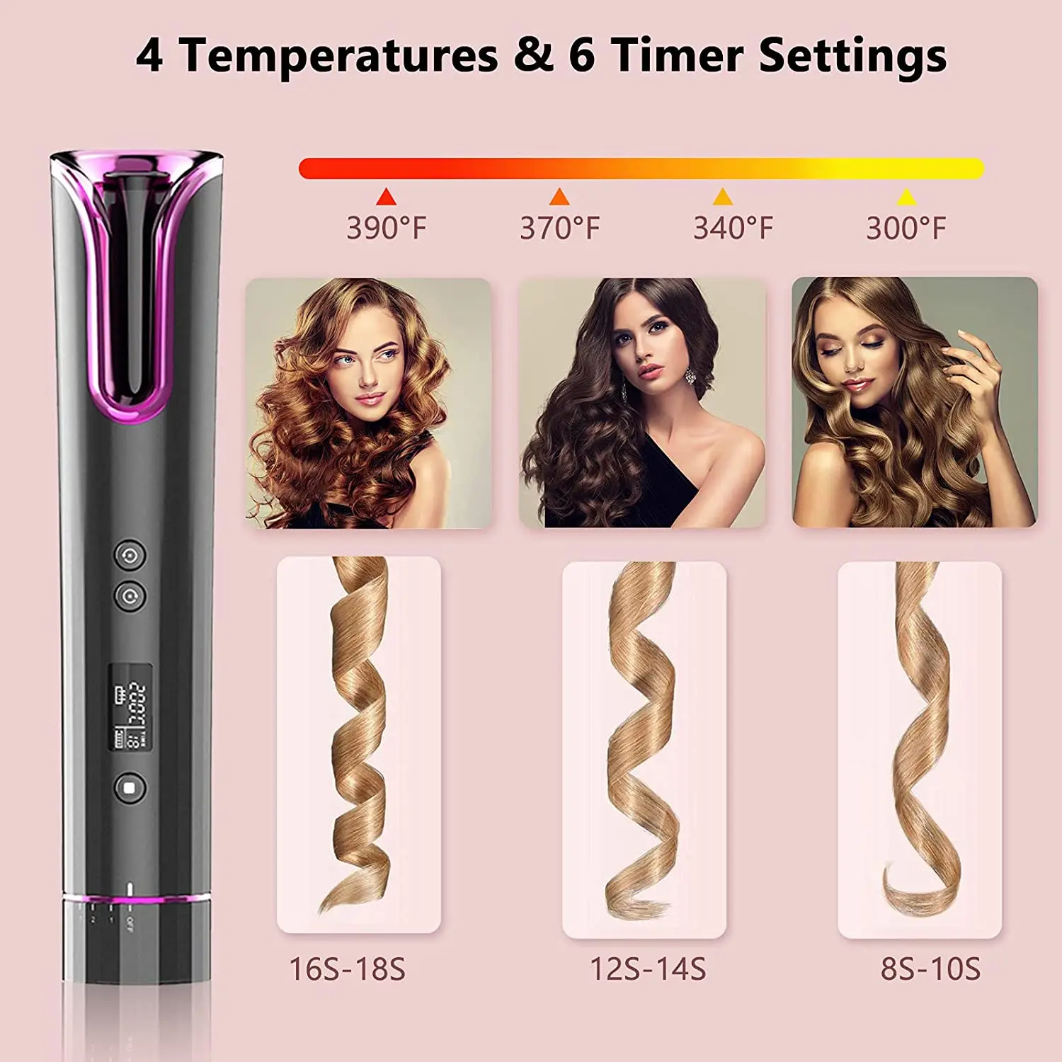 Portable Curling Wand Pro Hair Curl Curler Spinning Automatic Cordless Hair Curler Hair Curling Iron