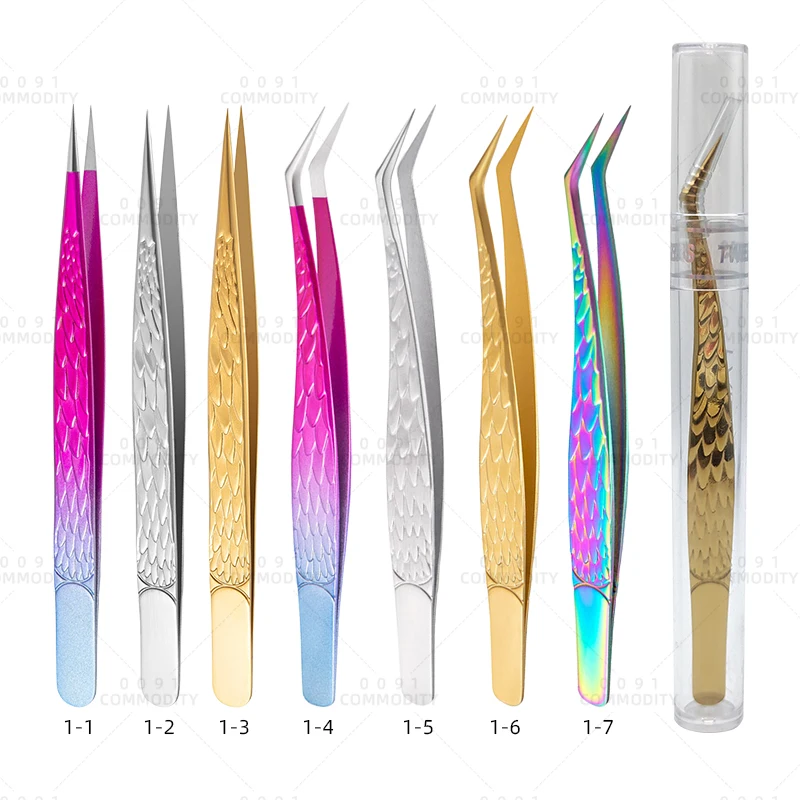 Strong Set False Eye Diamond Pink 35 Degree Coated Curved Extension Eyelash Fiber Grip Lash Stainless Steel Tip Tweezers Volume
