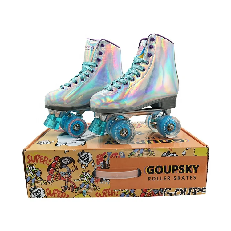 Professional four wheels inline women flashing shoes 4 wheel quad roller skate adult