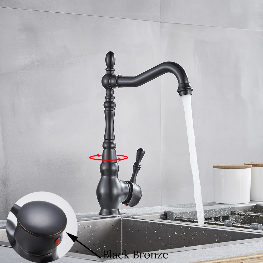 
kitchen Water Tap Oil Rubbed Bronze Deck Mounted Single Handle Kitchen Sink Faucets Hot Cold Water Mixer Tap 