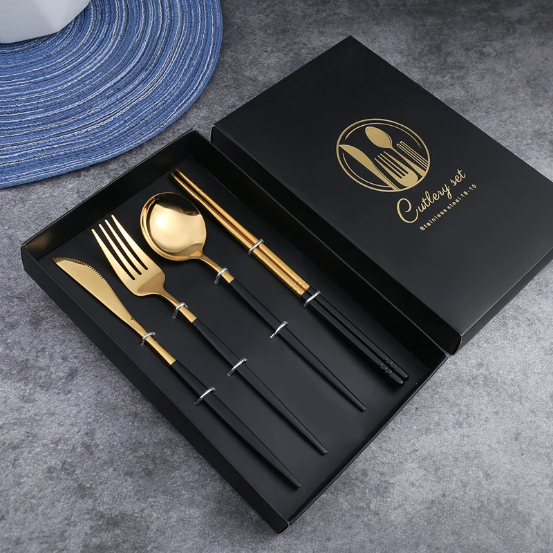 High Quality Flatware Sets Stainless Steel Gold Fork and Spoon Black Cutlery Set Dinner Cutlery Sets with Case