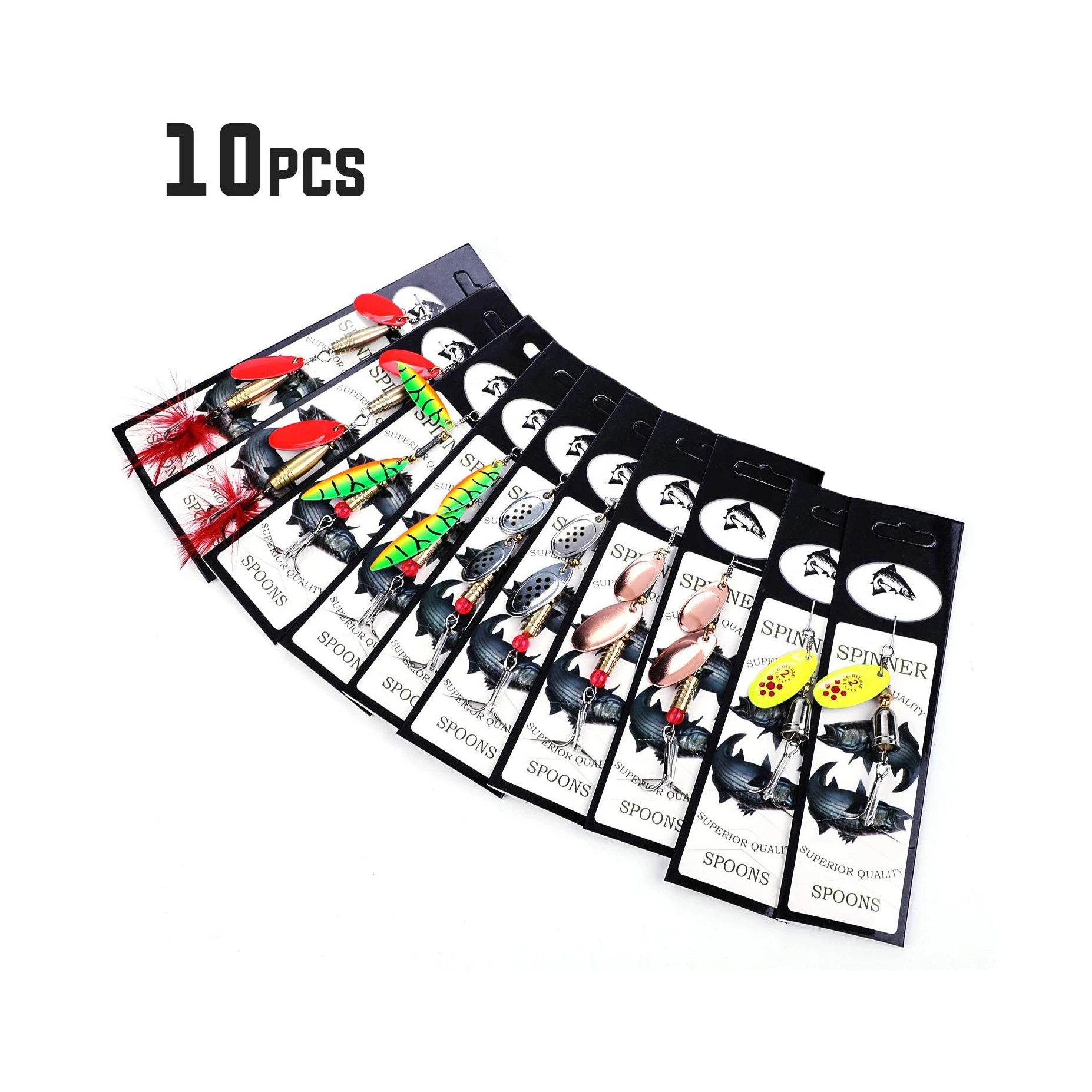 10 шт. бумажная карточка упаковки металлическая рыба блесны рыболовные приманки набор ложек для пресной воды планка воды жесткие приманки рыболовные снасти комплект