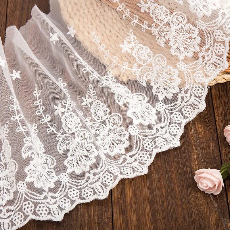 Lace Trim Fabric Embroidery White Black Mesh Wedding Flower Ribbon Material Dresses
