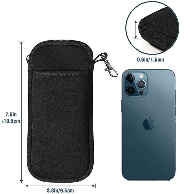 Ultra Light Portable Neoprene Pouch with Zipper Double Soft Glasses Case with Hook