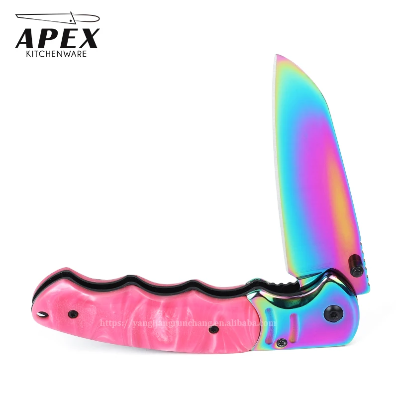 Colored Titanium Coating Stainless Steel Ideal Knives Pocket Folding Knife for EDC Camping Hunting Survival