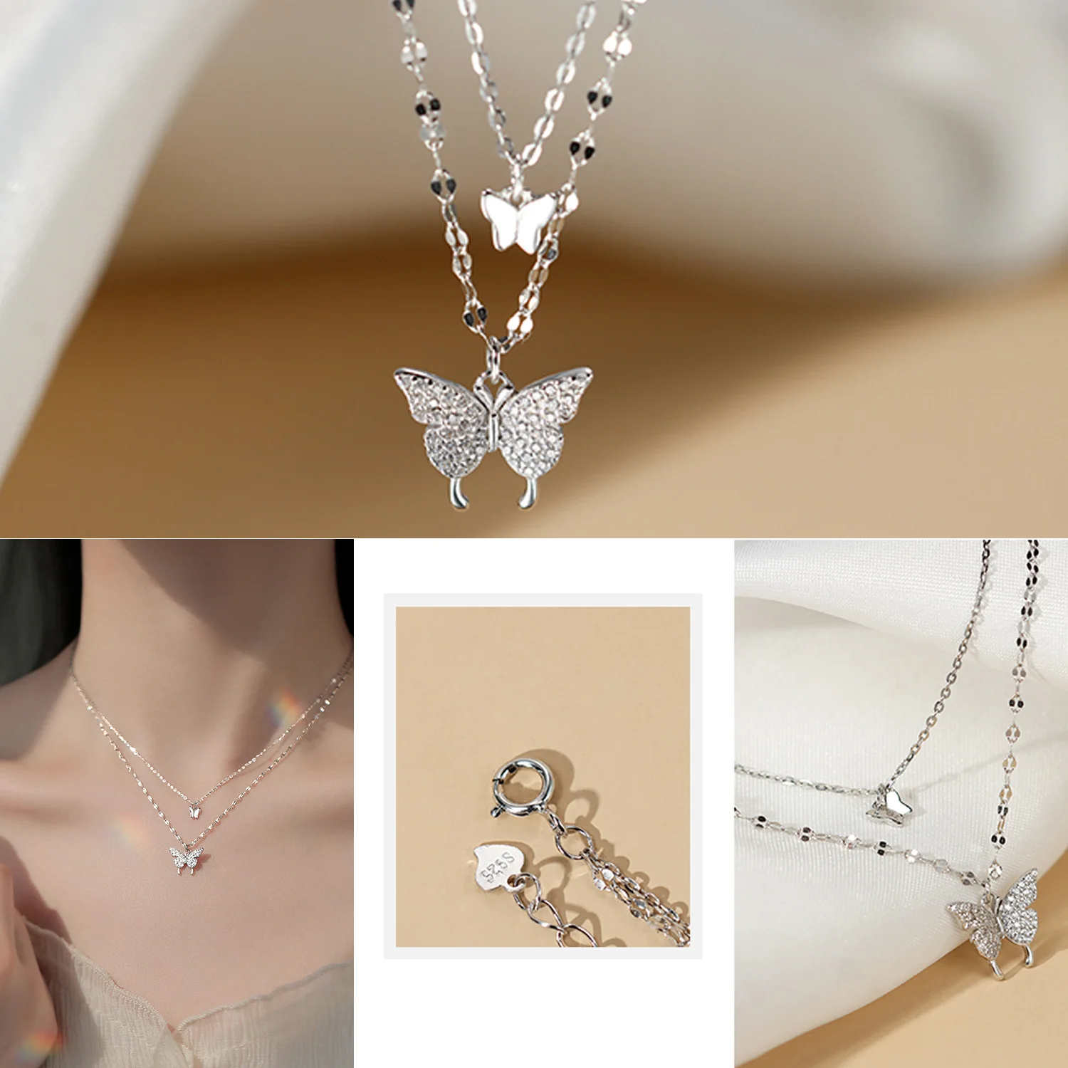 Женское изящное ожерелье ювелирные изделия на заказ позолоченное из стерлингового серебра 925 пробы с кристаллами и многослойными стразами в виде бабочки