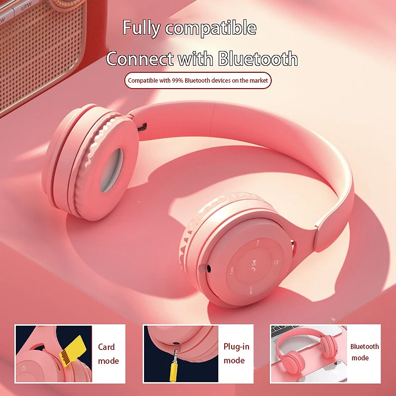 Blue tooth Wireless Headphones Macaron Color Hifi Music Earphones Can Inserted TF Card Gaming Headset