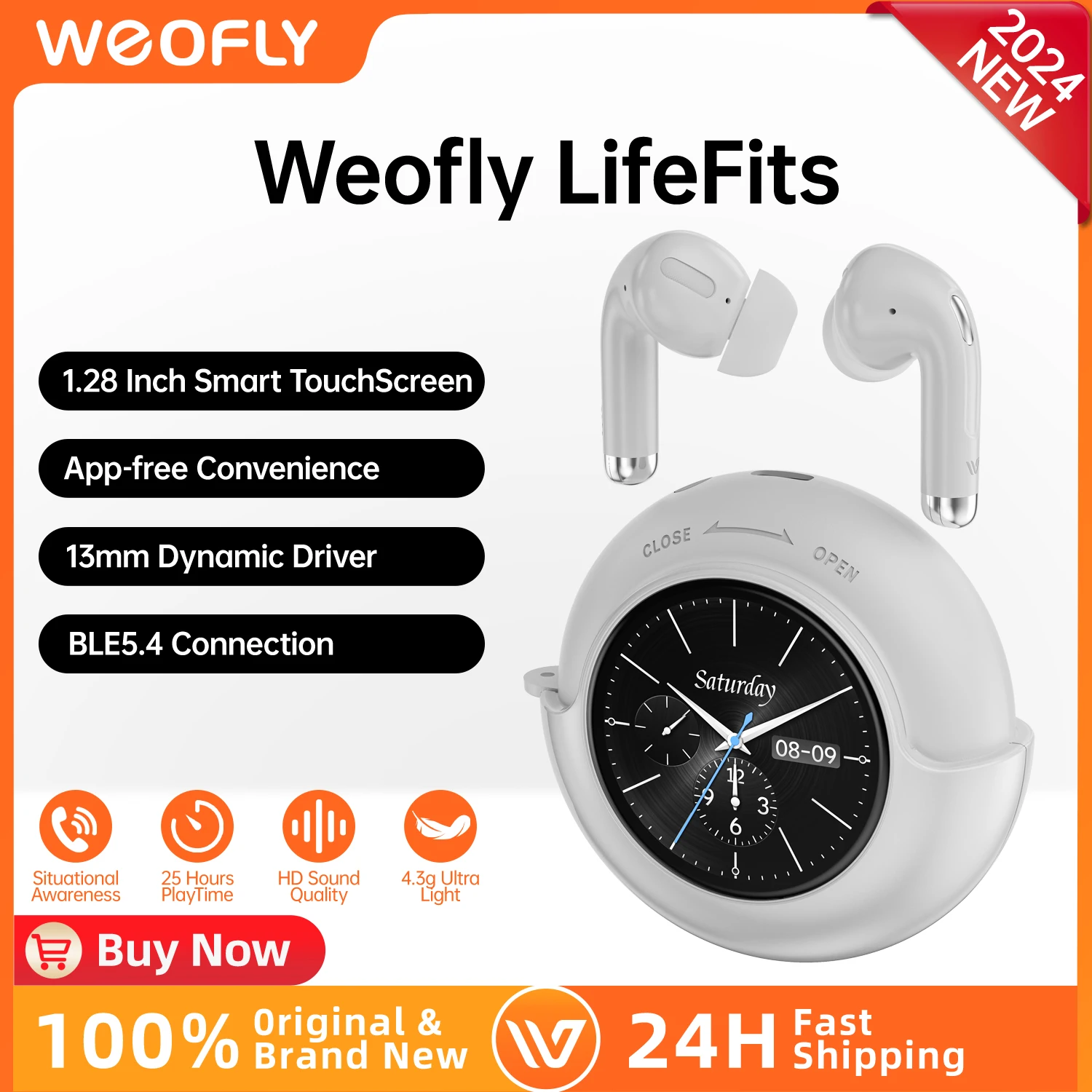 Weofly Lifefits 1.28inch Touch Screen  Pro Smart In-Ear Earphone With ANC Blue tooth 5.4 Wireless Stereo Sound Earbuds headphone