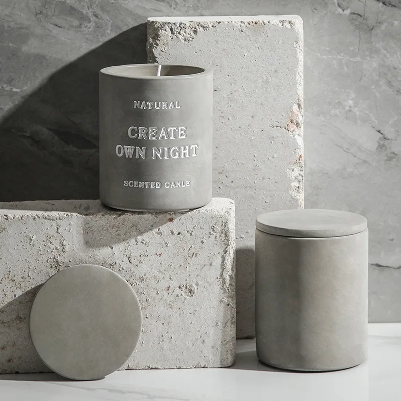 Wholesale matte concrete candle jar custom printed cement candle jars cylinder tin jars for candles vessels