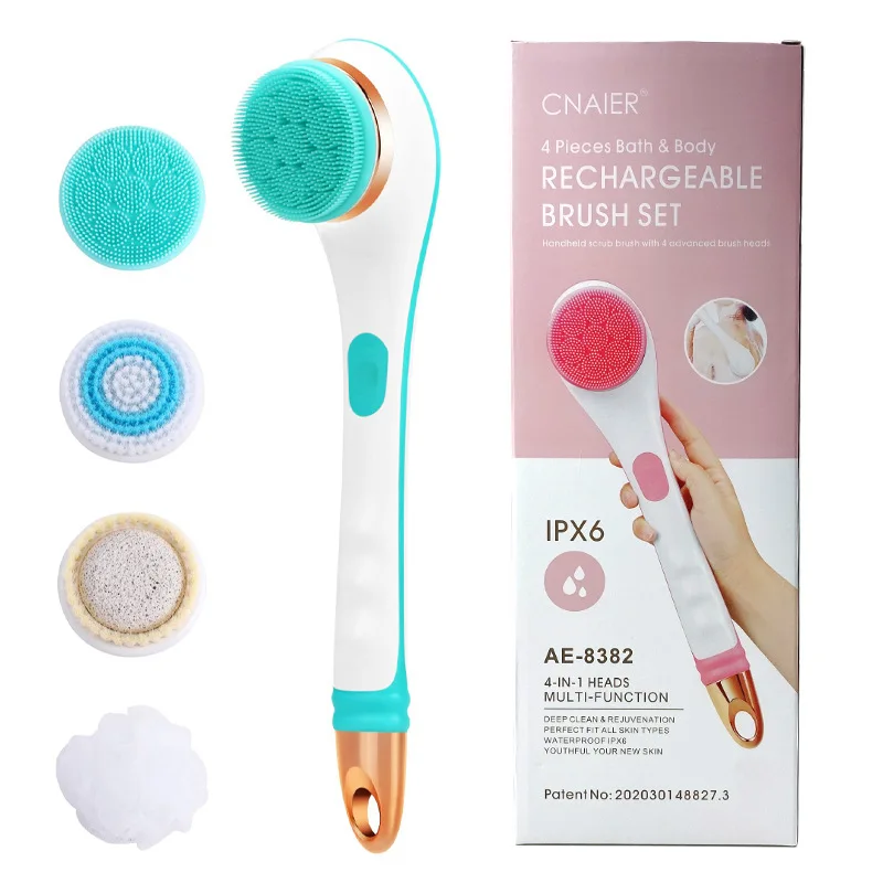 CNAIER Powerful  4 in 1 Bath shower Brush Waterproof Body Cleansing & Massage Device With Long Handle AE-8382