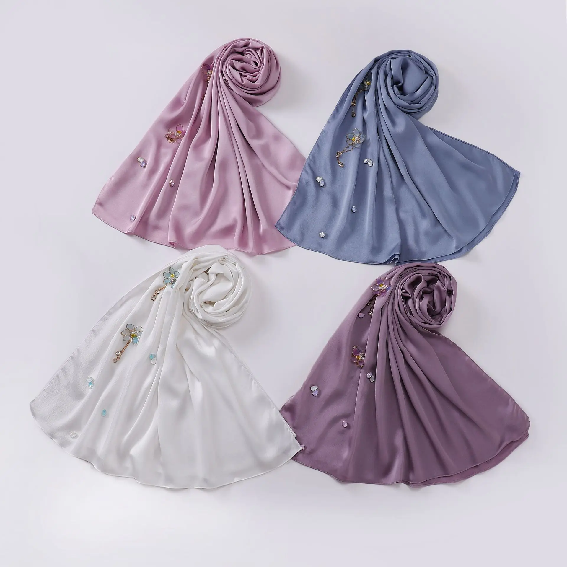 New bubble chiffon hand-stitched flower scarf spot Diamond Malaysian headscarf new style chiffon hijab