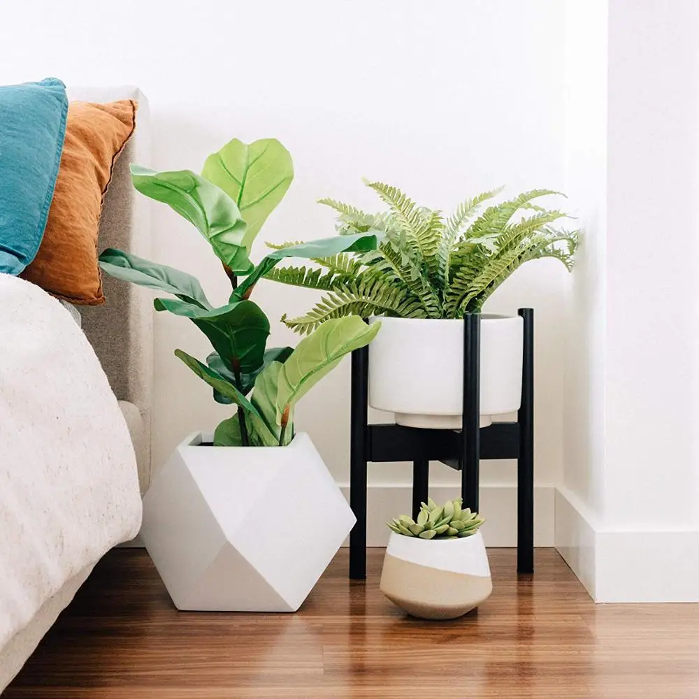 Adjustable Indoor Flower Stand Plant Pot Holder Design Bamboo Mid Century Wood Modern for Indoor Brown Box CLASSIC Wood Planter