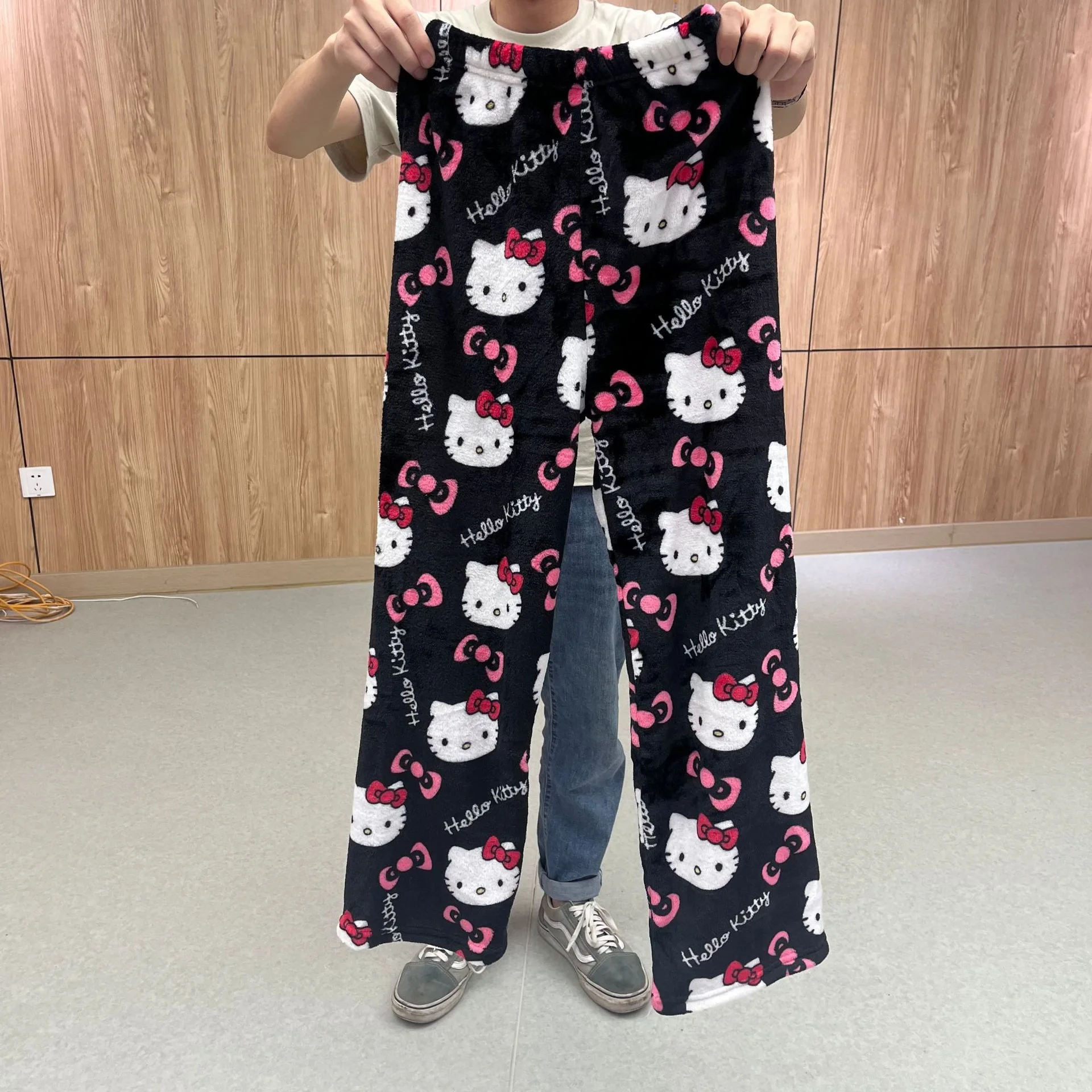 wholesale custom Cartoon Halloween Christmas Theme hello KT sleep bottoms Flannel Soft Trousers Home Wear Pajama Pants