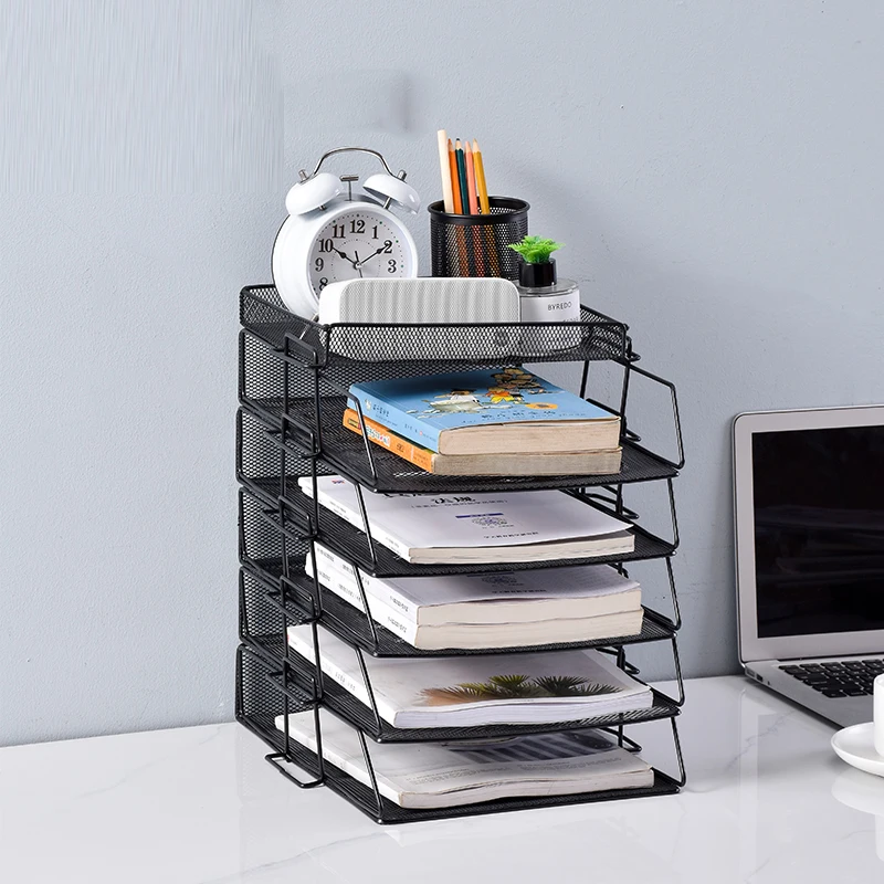 5 Tier Detachable Letter Trays Black Paper Organizers With Pen Holder Desk File Holder Organizer For Office