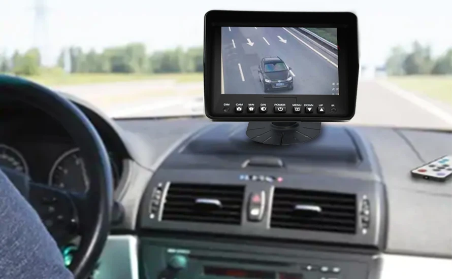 BRvision Unique Design 5inch TFT Digital Monitor with 2 Camera Input Time Delay, Guildline, Mirror or Normal Image for Truck