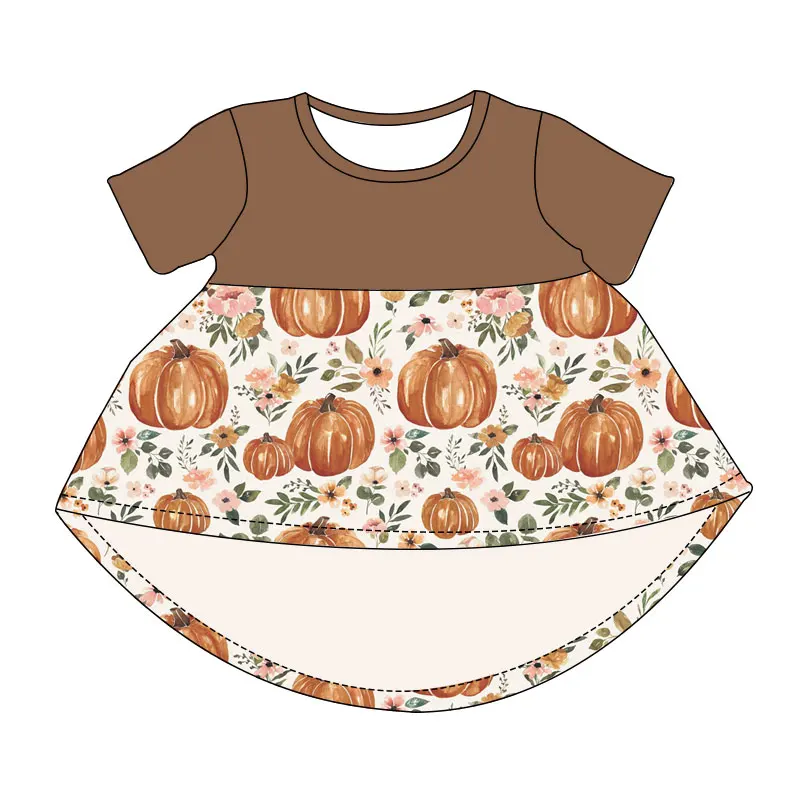 Halloween Kids Clothing Pumpkin Girl Top Milk Silk Fabric Custom Pattern Plus Size