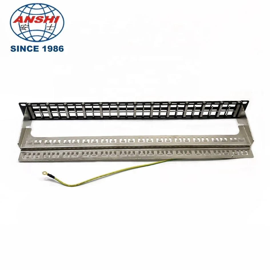 ANSHI  Unloaded 1U 48 Port 19 inch CAT5E CAT6 CAT6A Shielded STP Patch Panel with Cable Management