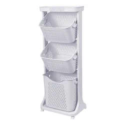 Пластиковая корзина для грязного хранения одежды в ванной комнате, трехуровневая корзина для белья с колесиком
