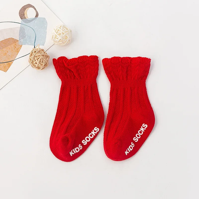 2023 baby socks 0-3 months middle tube non-slip toddler socks combed cotton solid color newborn cute baby anti slip socks