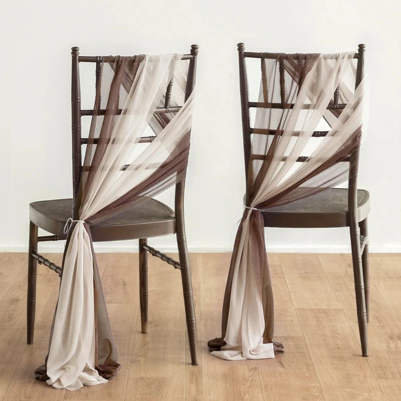 Wholesale Solid Plain Chiffon Chair Sash Chair Luxury Brown & Nude Sashes Wedding Decor Chair Sashes