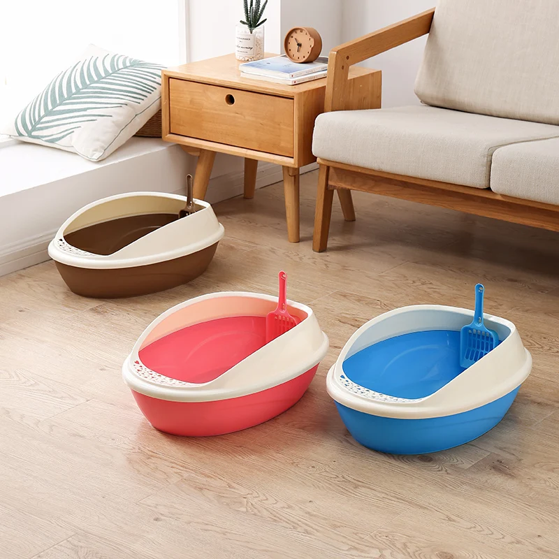 
Eco Friendly Dark Brown Red Blue Plastic PP Pet Toilet House Sand Cat Litter Box 