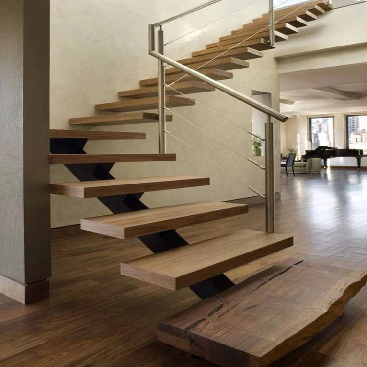 Prefabricated stairs outdoor elegant solid wood staircase with glass railing