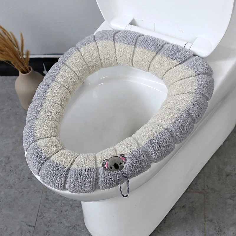 Winter Warm Toilet Seat Cover Mat Bathroom Toilet Pad Cushion With Handle Thicker Soft Washable Closestool Toilet Seat Cover