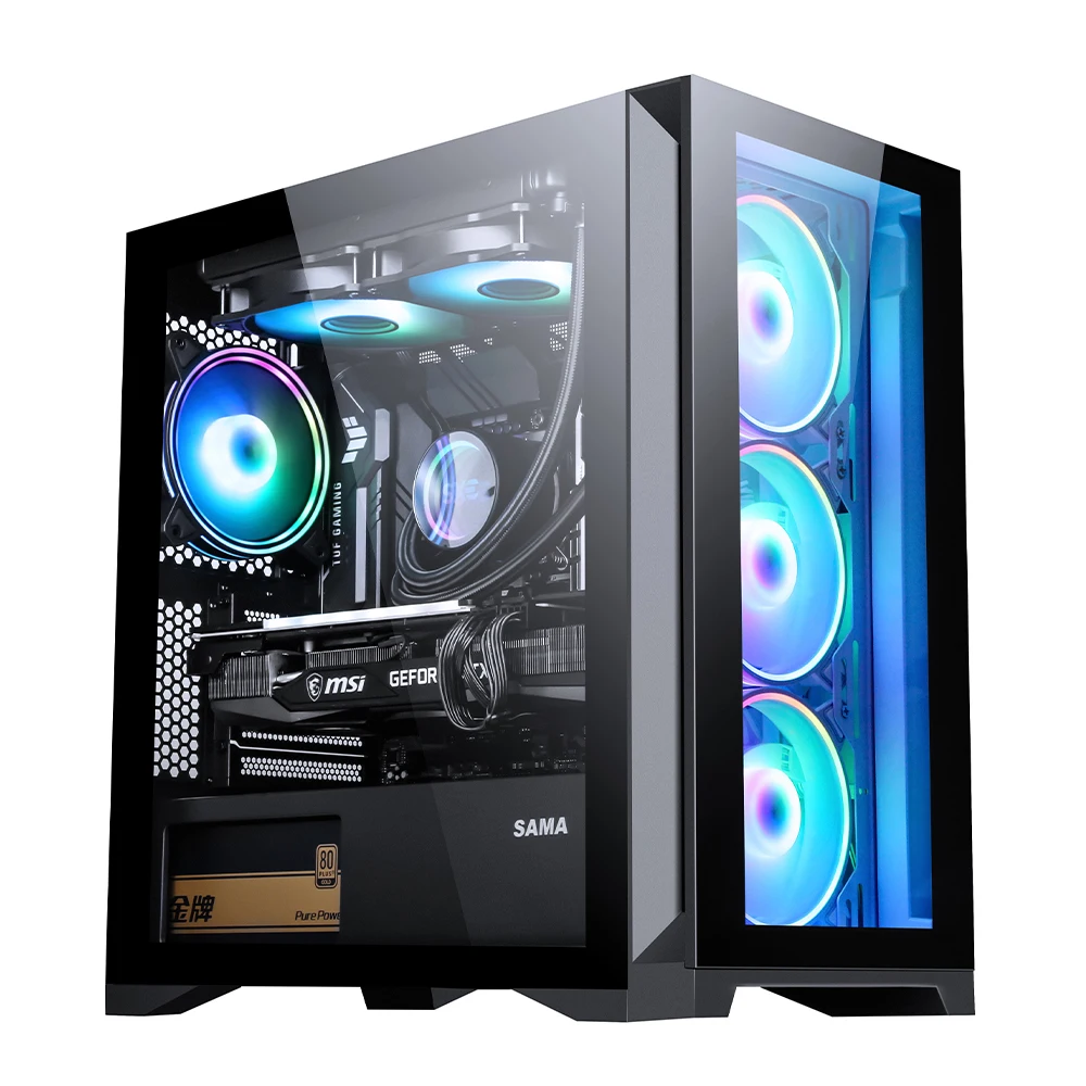 SAMA double side tempered glass case pc support 240 liquid cooler case pc gaming ARGB effect gaming casing