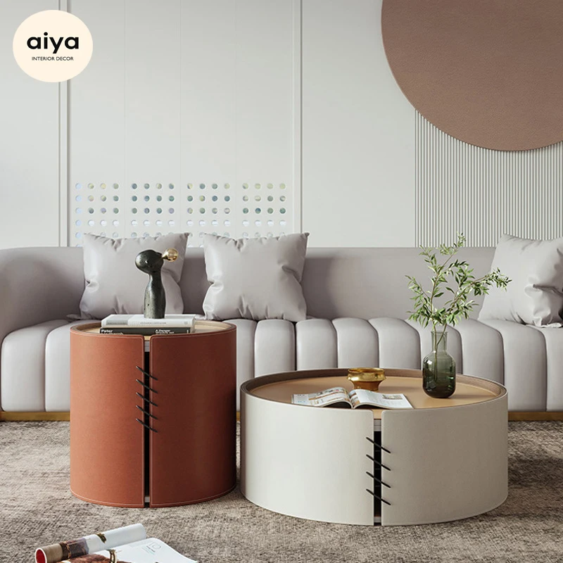 
modern creative coffee table leather upholster wooden center table for living room 