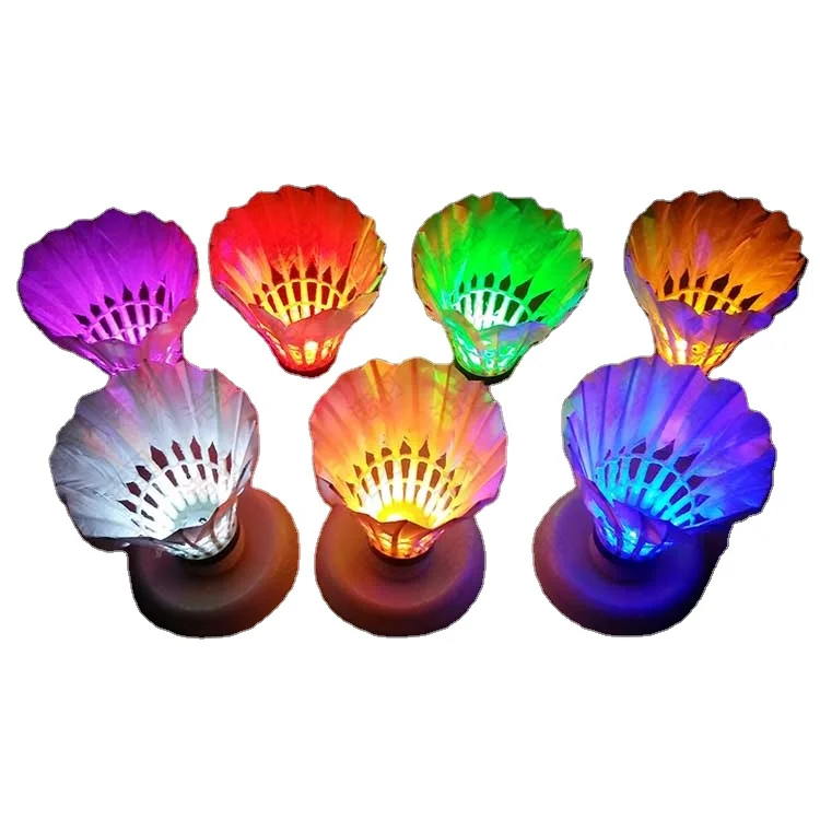 
2020 4pcs duck feather LED luminous badminton with foam ball head wave switch 
