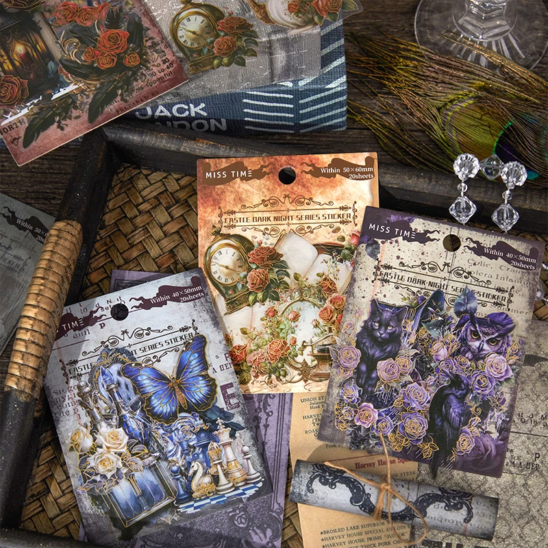 20pcs Castle Theme Pet Stickers Baroque Gothic Decorative Scrapbook art journaling Stationery Card Collage DIY Scrapbooking Art