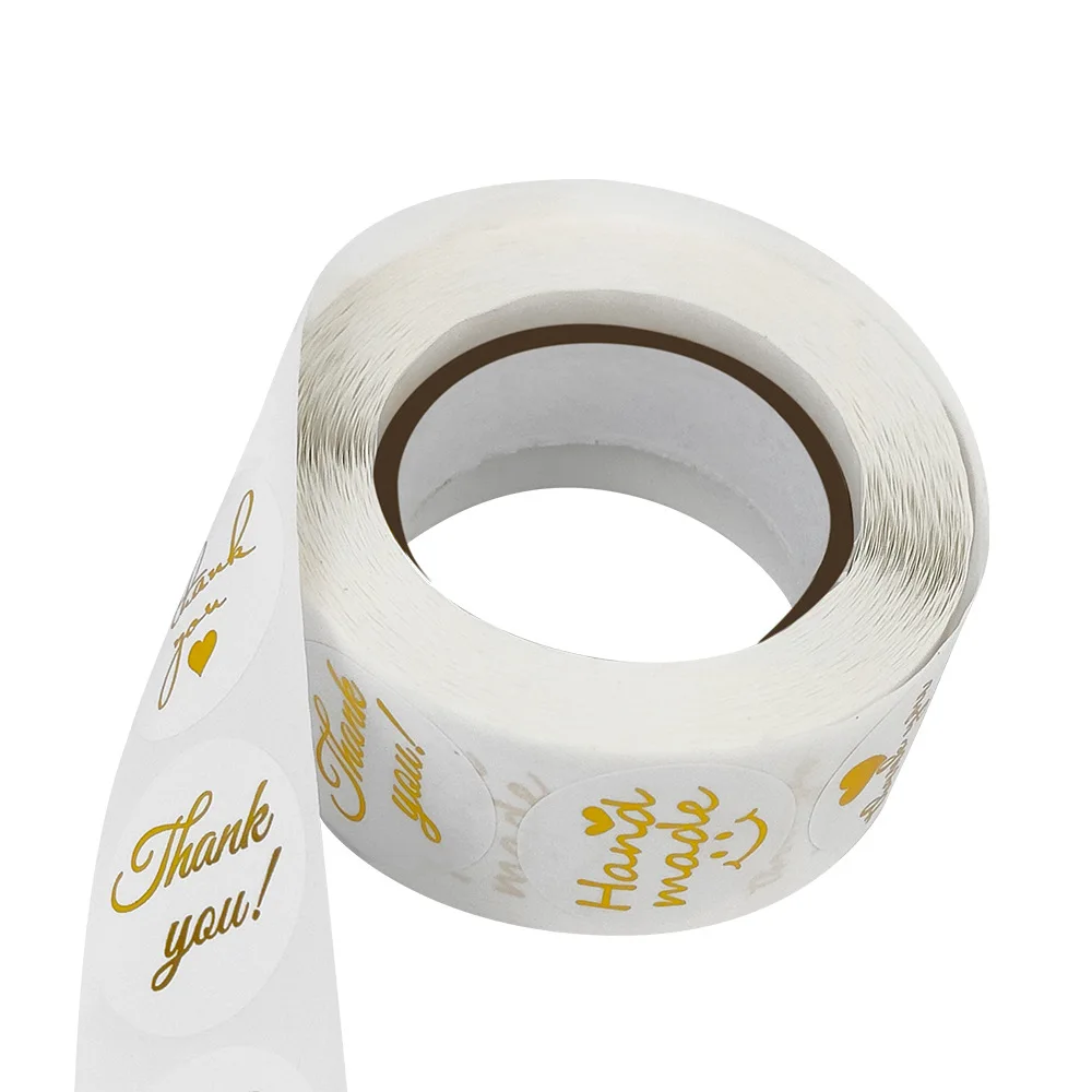 Custom Printing Waterproof Adhesive Rose Gold Foil  Sticker laser Thank You Stickers Labels Roll