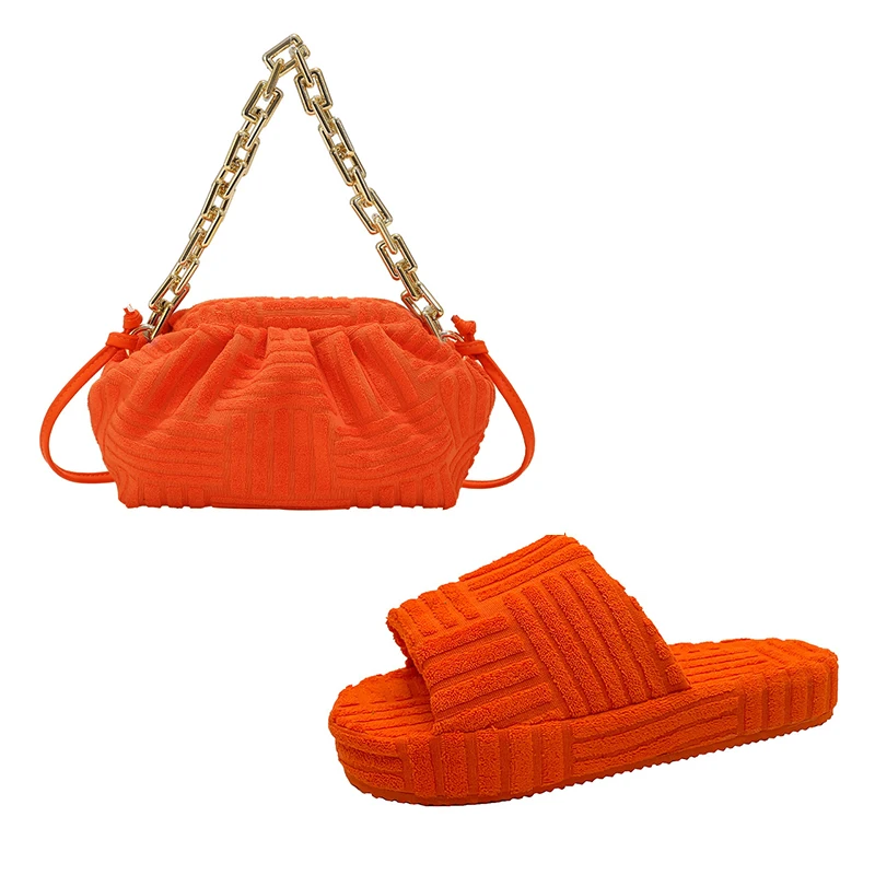 Handbags For Women Luxury Women Hand Purse And Handbag Thick Chain Towel Purses And Sandals Sets Flat Sandals Bag