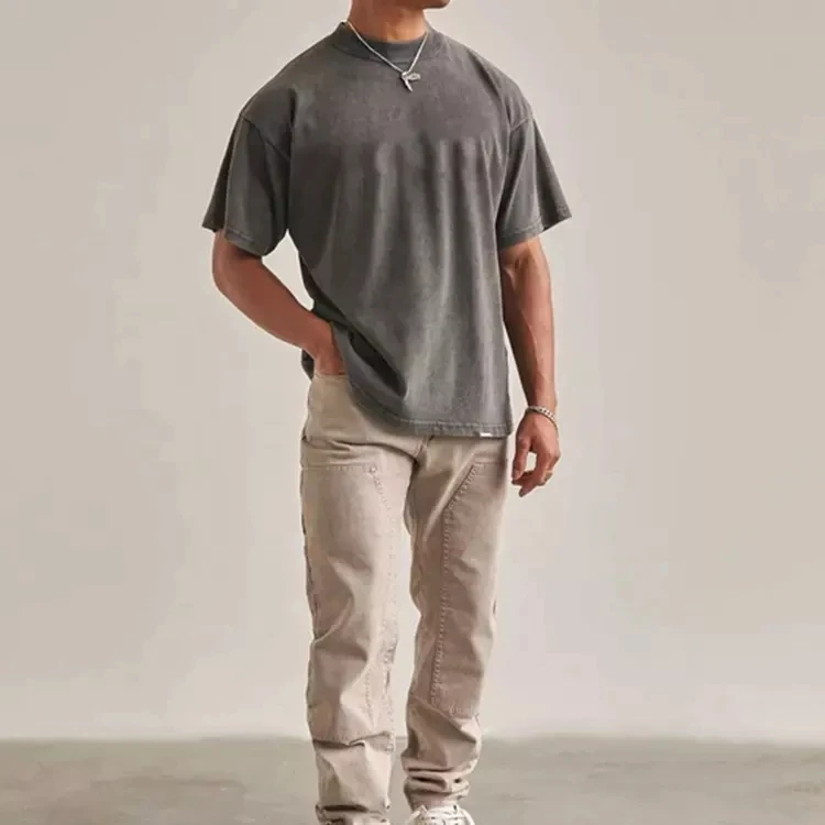 Heavy  weight 100% cotton oversized fit crewneck short sleeve jersey acid wash vintage t shirt