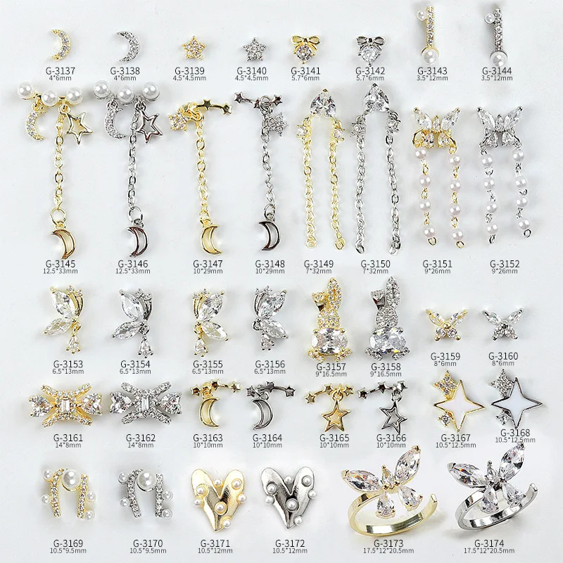 New LZ Nail Con Pendant Moon Star Pearl Lollipop Rabbit Gold Jewelry Nail art zircon G-3137