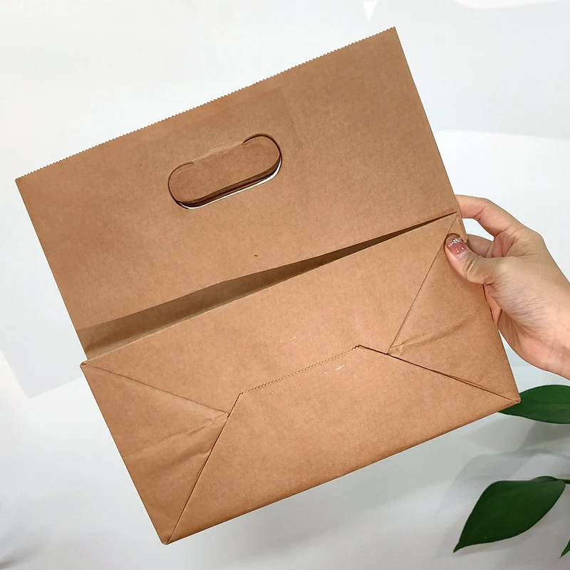 Natural Brown Paper Die Cut Food Service paper bags Custom Restaurant, Bakery, Retail kraft paper packaging carrying bag