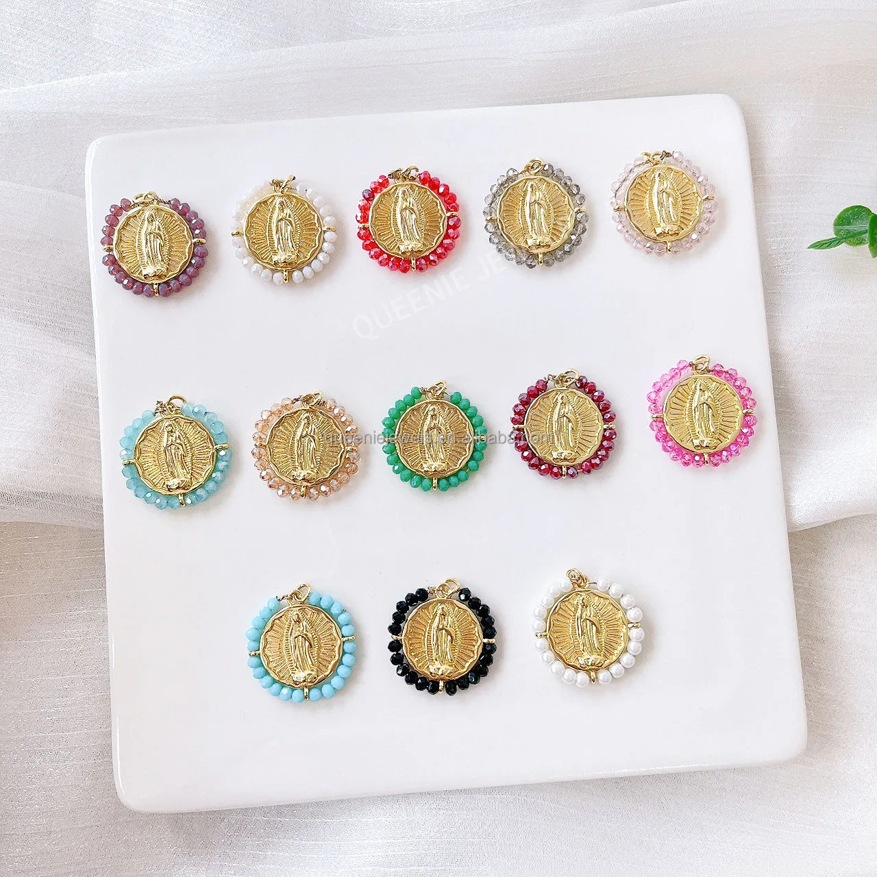 Colorful San Benito charm necklace dyed jade seed religion component plated chain necklace cheap wholesale