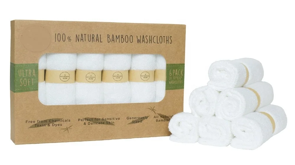 Set of 6 ULTRA SOFT Baby Bath Washcloths, 100% Natural Bamboo Towels Perfect for Sensitive Baby Skin