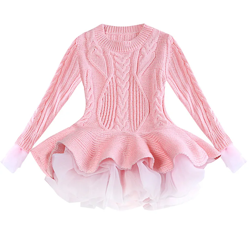 2021autumn and winter models girls organza sweater dress long sleeves puff Princess dress