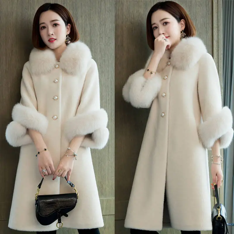 2024 New Design Autumn And Winter Luxury Imitation Fur Coat Female Solid Color Mid Length Warm Parka Overcoat Women Fur Jacket