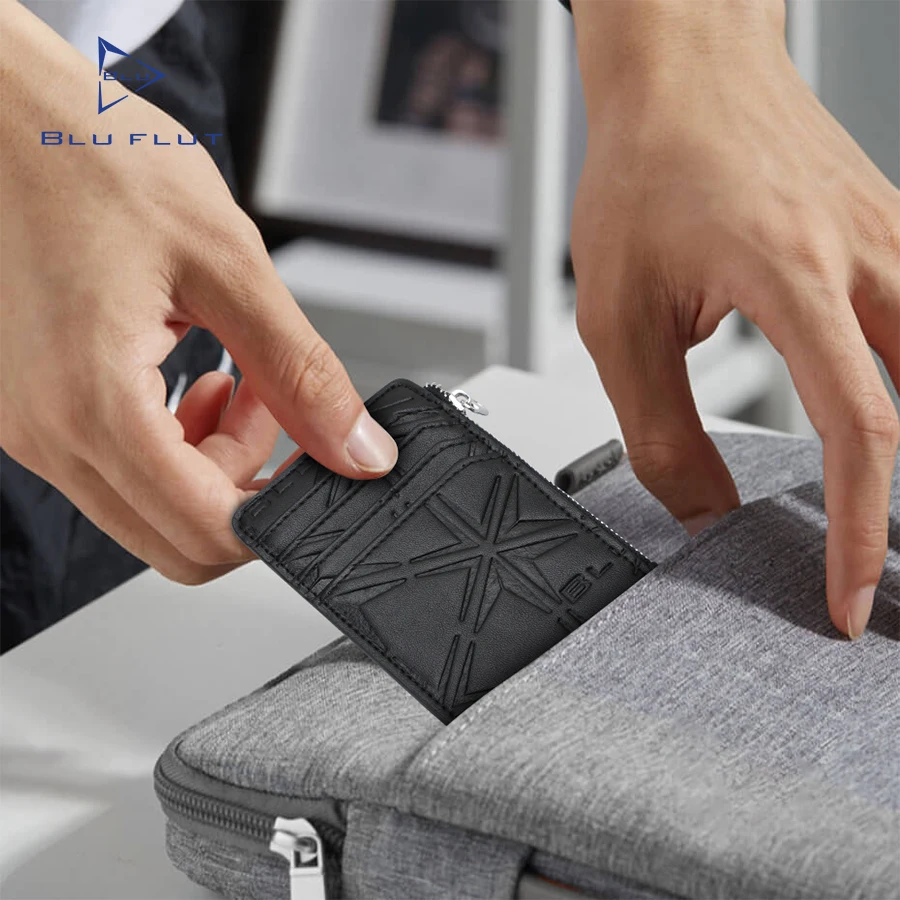 Bluflut Customized logo Embossed Wallet Leather Credit Card Holder RFID Slim Small Coin Pocket Card Bags