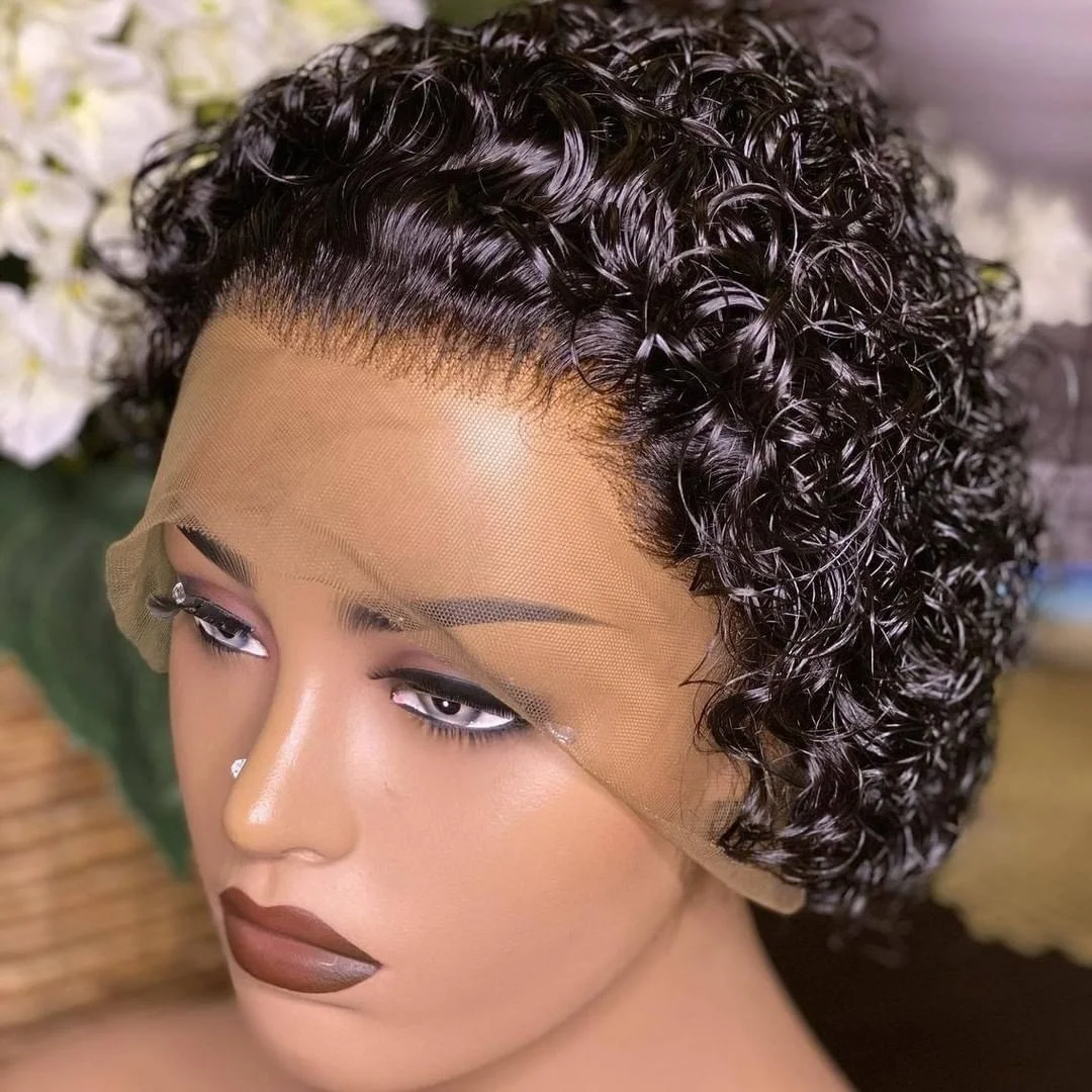 Perruque bob full lace curly pixie cut short human hair Wigs ,Bleached Knots Lace Frontal 13x4 Pixie short Wigs for black women