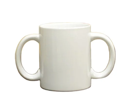 New custom shaped double handle ceramic mug