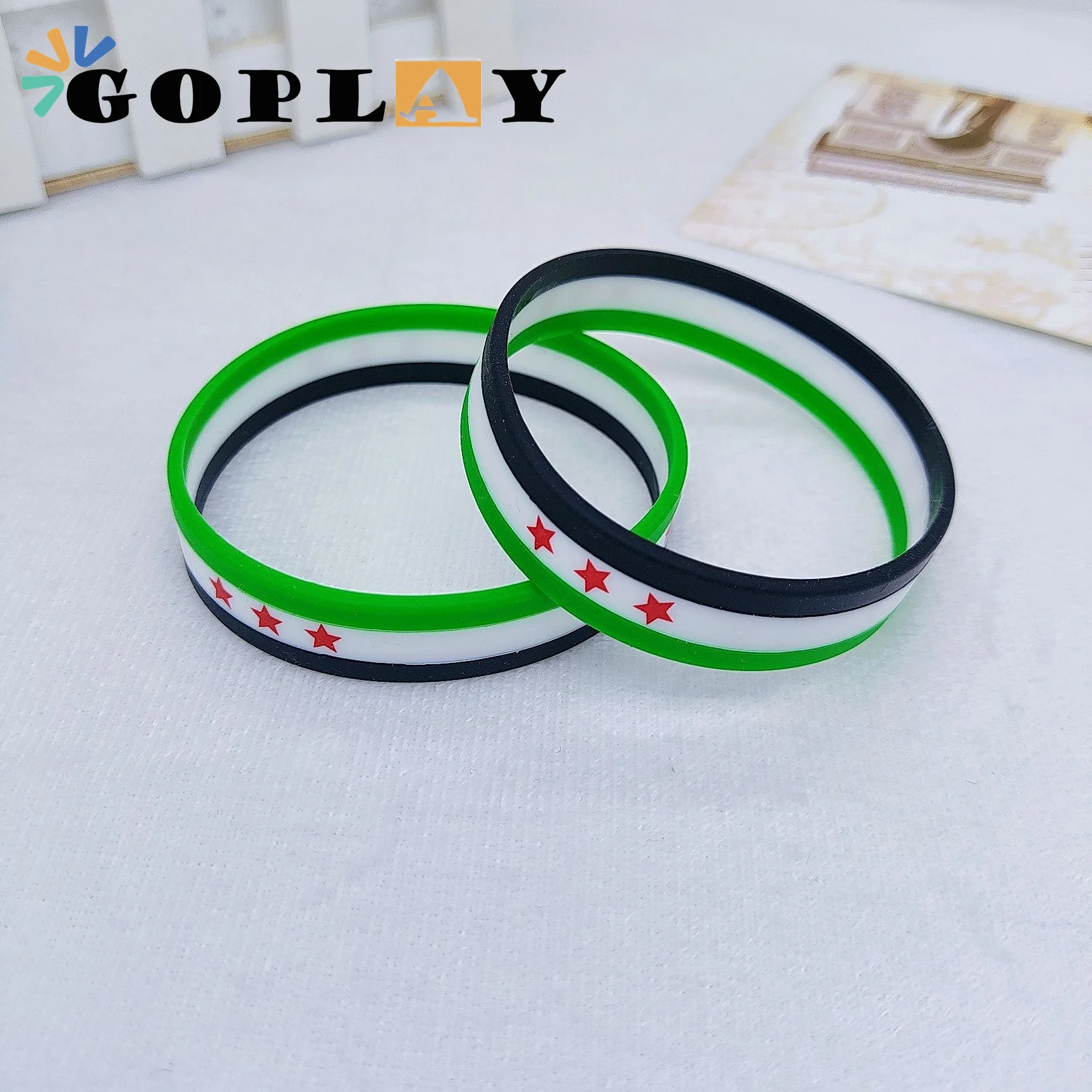 Customizable Silicone Flag Wristband with Rubber Strap flag red blue white thin line silicone rubber bracelet wristband