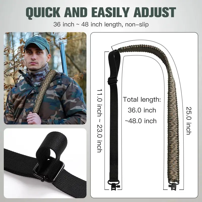 Outdoor Hunting 2 Points Sling Swivels Screws Two Points Sling Swivels Studs Nylon Strap Adjustable 550lb Paracord Slings