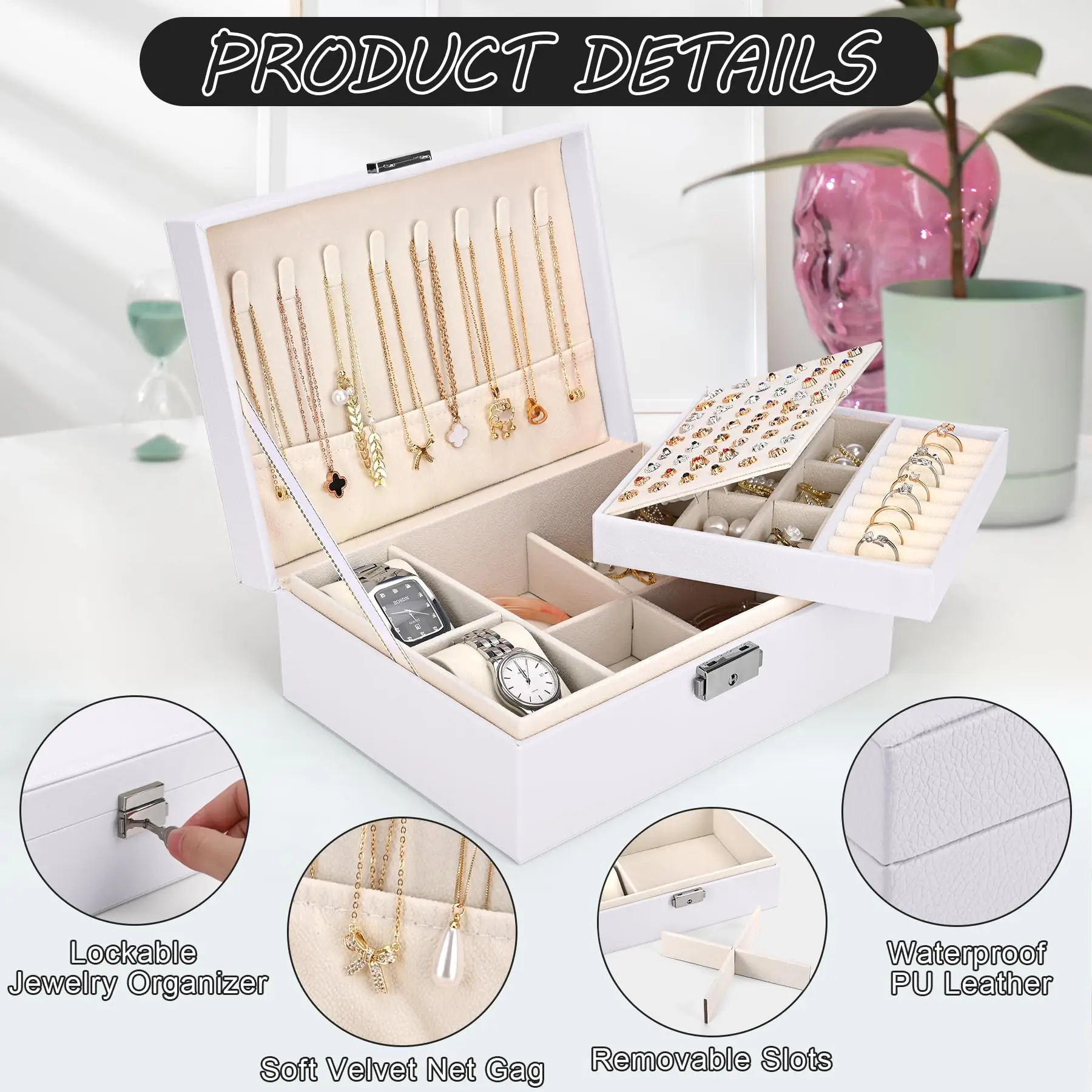 SANQIANWAN Custom Luxury 2 Layers Leather Jewelry Box Nice Gift Boxes for Ladies Big Storage Box for Jewels