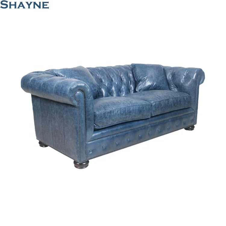 300000 SKU ODM Public Company Shayne Luxury High-end Customize Furniture Dubai Blue Top Layer Leather Sofa
