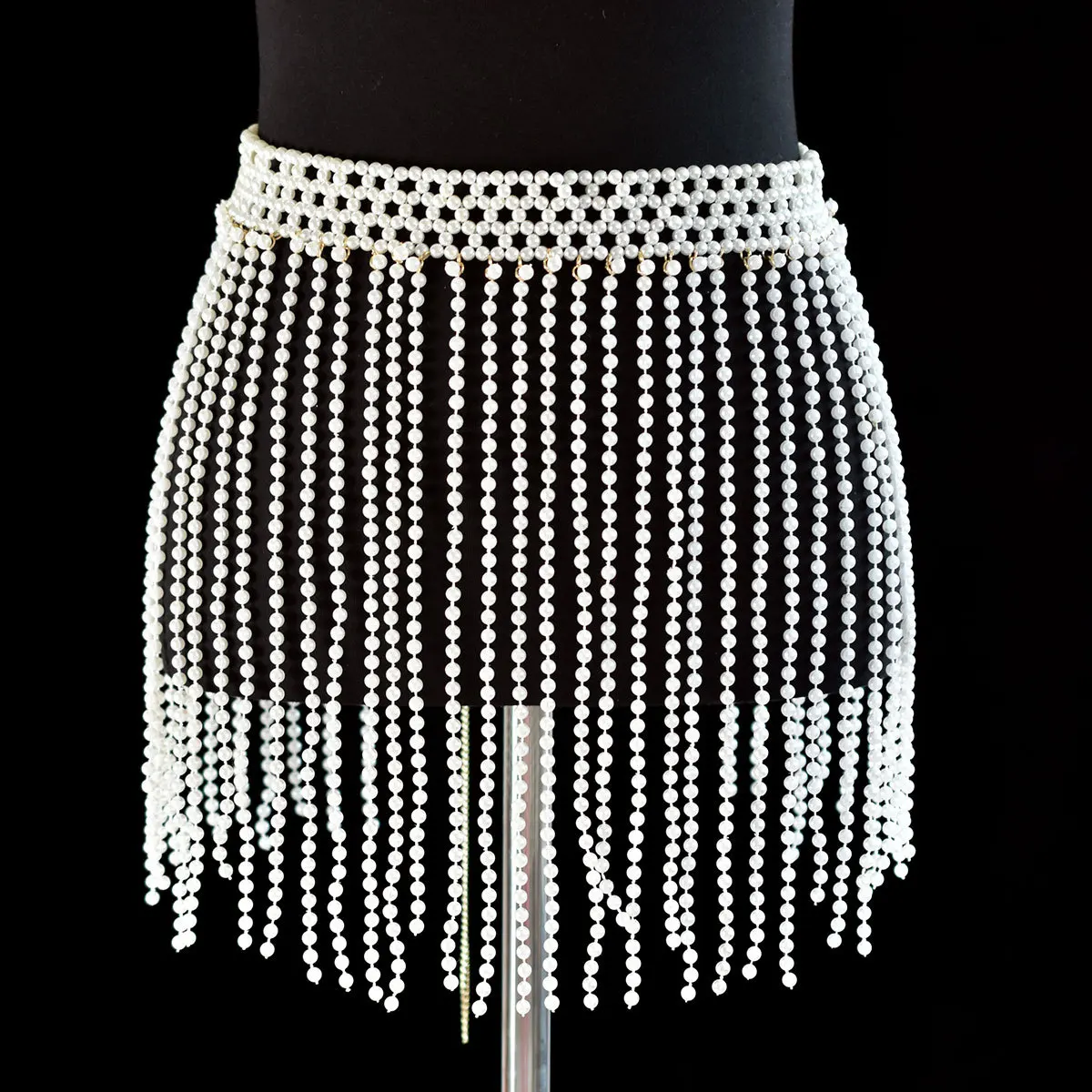Wholesale Sexy Body Jewelry Bra Chain White Pearl Jewelry Waist Belly Summer Bikini Sexy Body Chain Long Tassel Skirt Belt